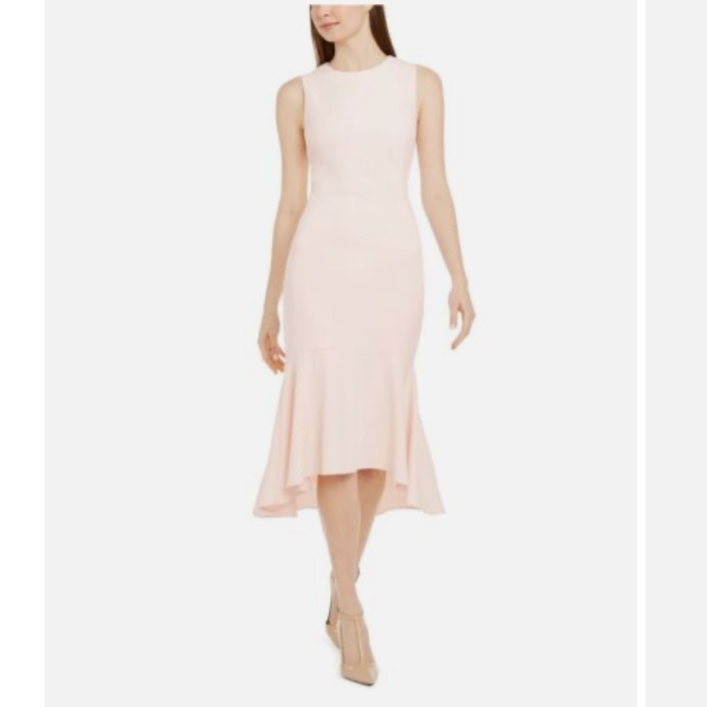 Calvin Klein Women’s High Low Scuba Dress In Light Pink Size 10